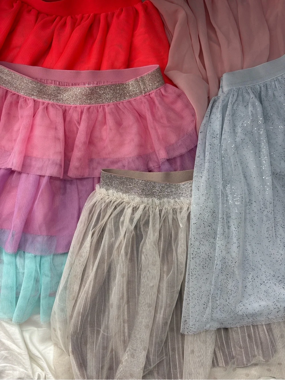 Girls' Glitter Tulle Skirt Set - Pink, Light Blue, Gray, Coral